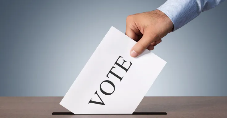 Voter puts ballot in ballot box