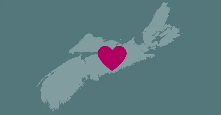 Map of Nova Scotia with a heart super-imposed