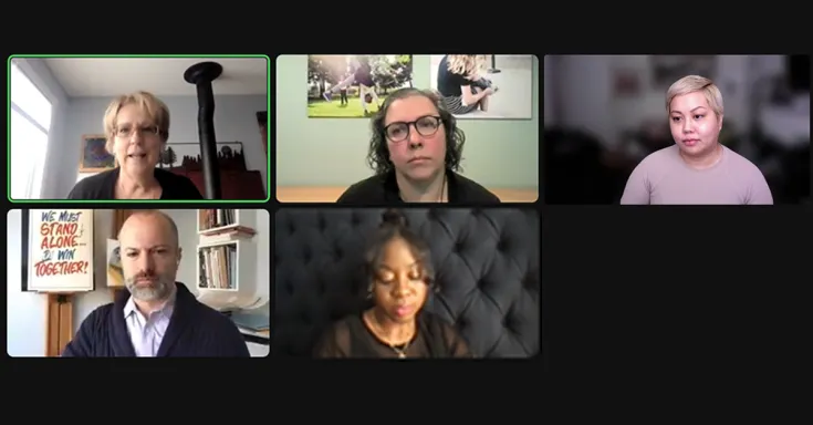 Participants in a virtual Zoom press conference 