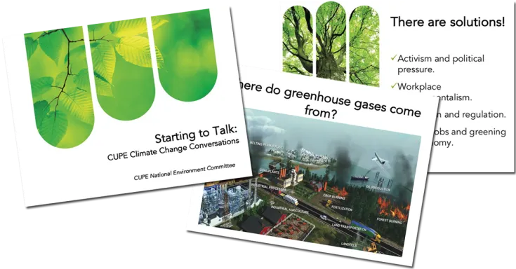 Powerpoint slides with pictures of trees and pollution